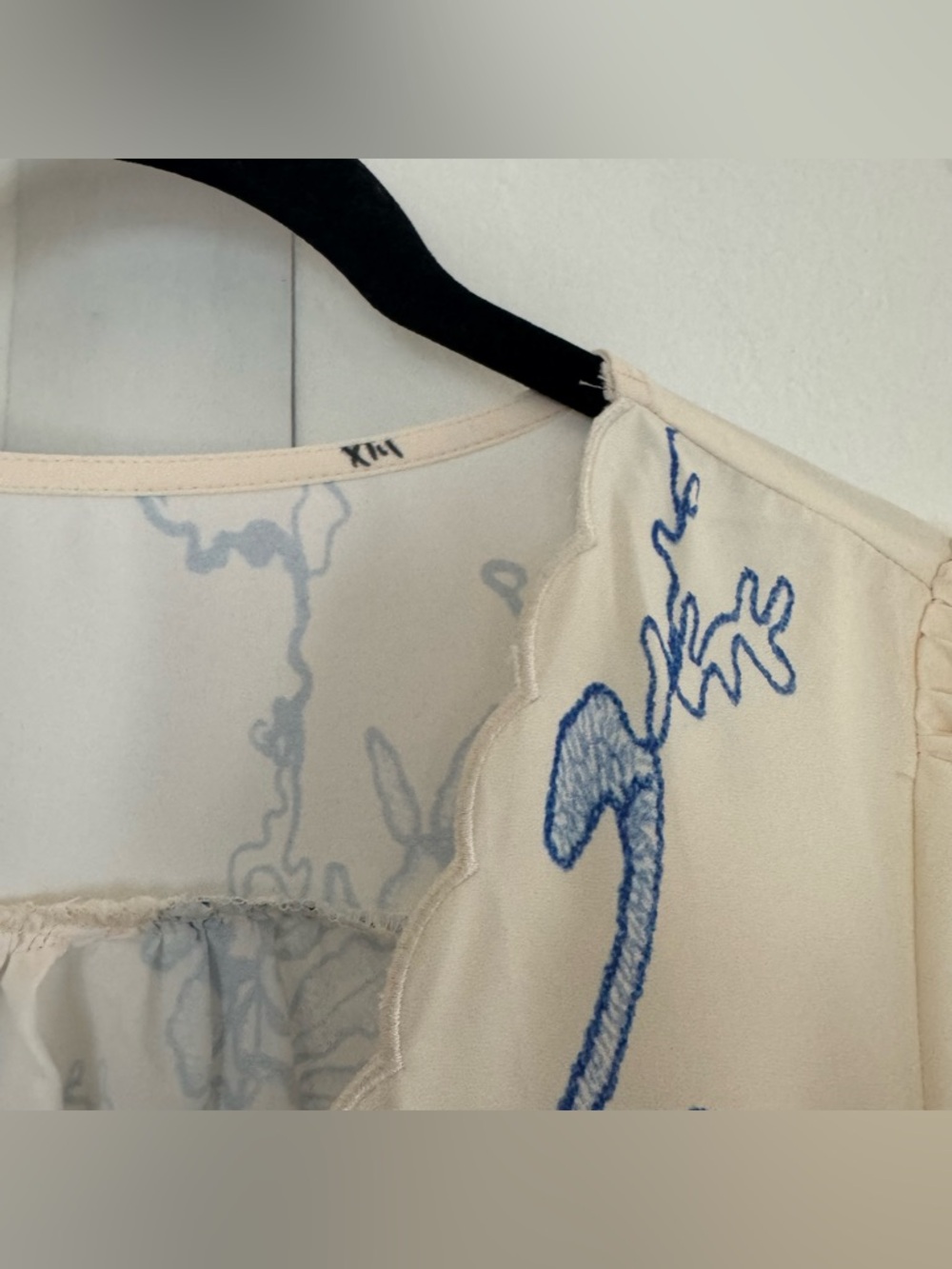 NWT Cupshe Boho Orchids Ruffled Mini Dress Long Sleeve Floral Cream Blue - Picture 7 of 14